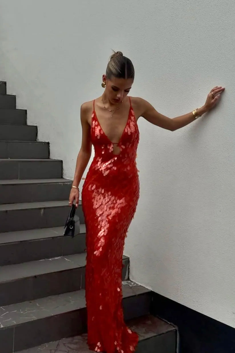 Hirena – Paillettenfigurbetontes Maxikleid