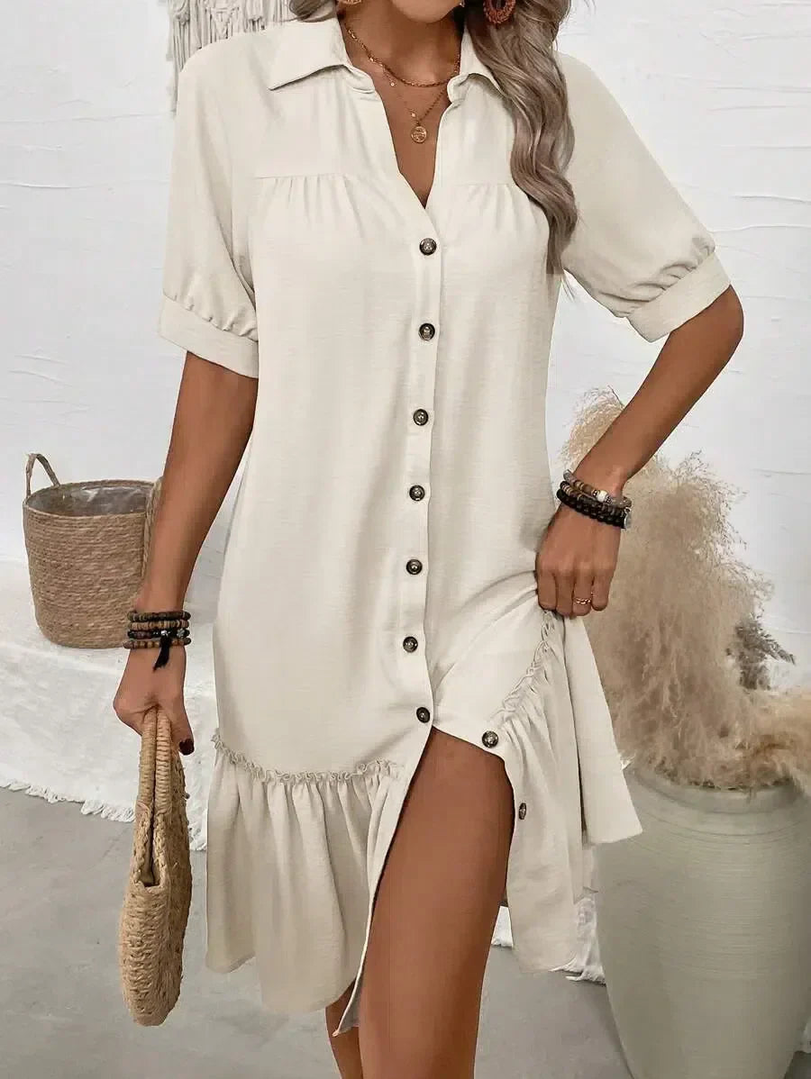 Aliyah – Knopfleistenkleid mit Rüschen-Saum