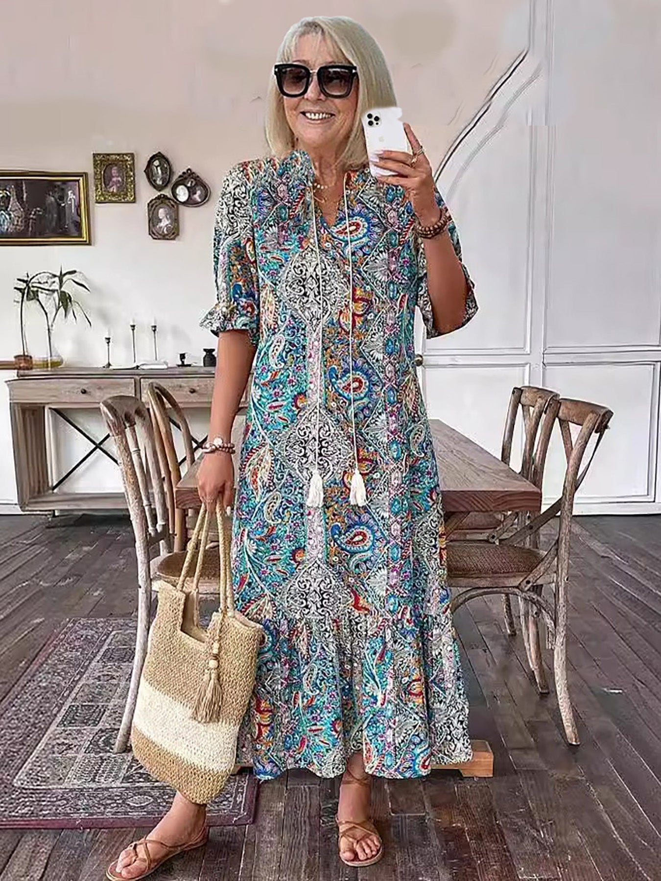 Averie – Bedrucktes Boho-Midikleid