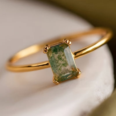 Natürlicher Moosachat-Ring