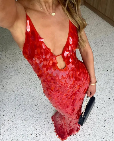 Hirena – Paillettenfigurbetontes Maxikleid
