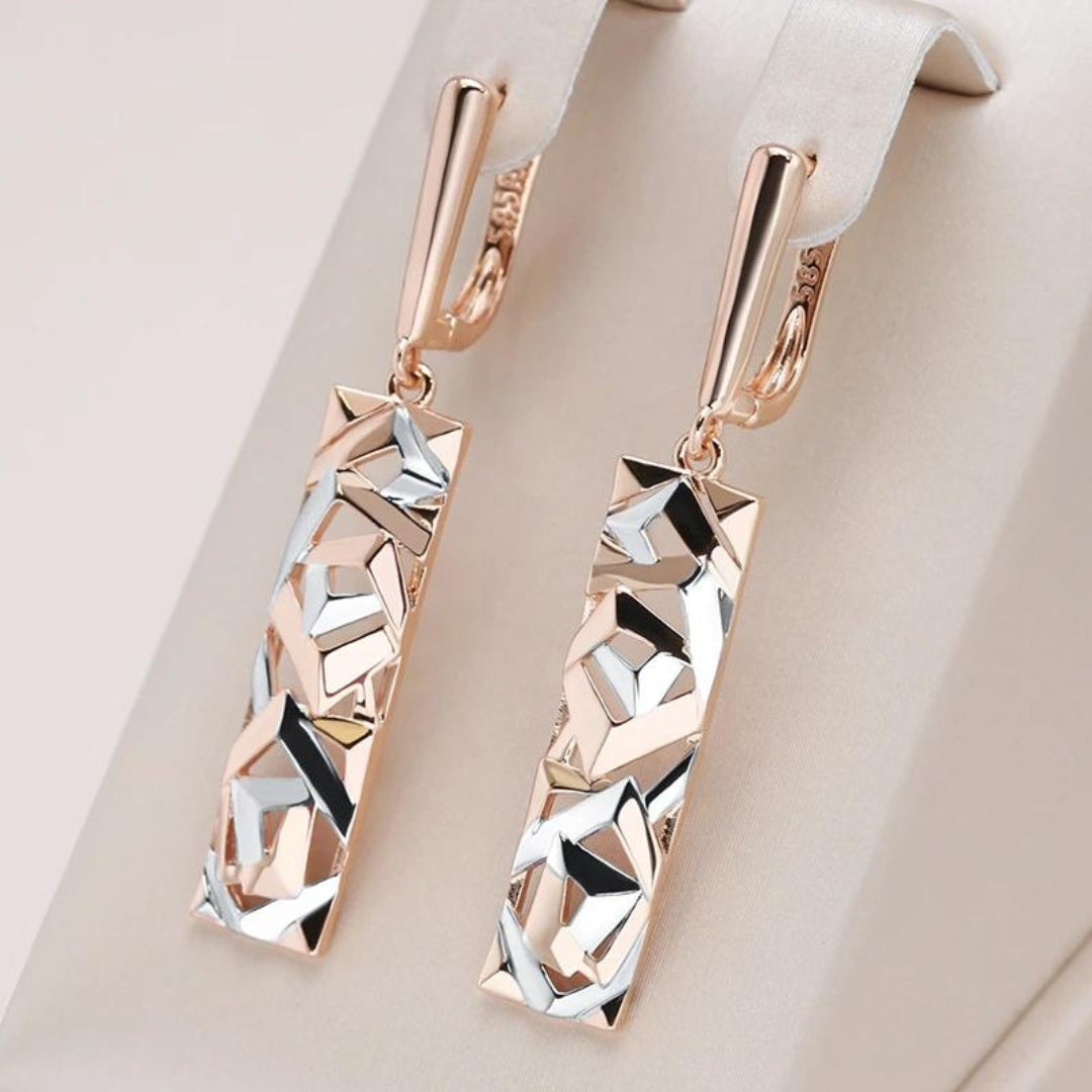 Elegante rechteckige Gold- und Silber-Ohrringe
