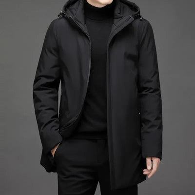 Herren Kapuzen Reißverschluss Langer Winterjacke | Warm