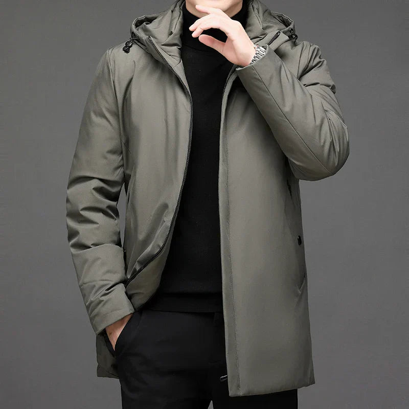Herren Kapuzen Reißverschluss Langer Winterjacke | Warm
