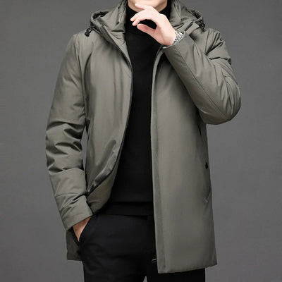 Herren Kapuzen Reißverschluss Langer Winterjacke | Warm