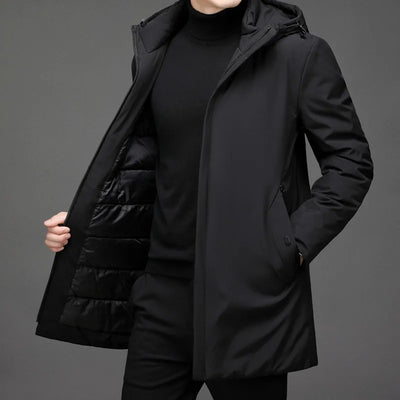 Herren Kapuzen Reißverschluss Langer Winterjacke | Warm