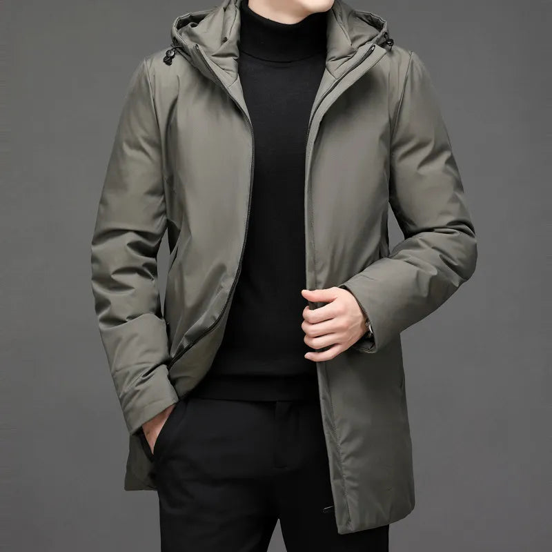 Herren Kapuzen Reißverschluss Langer Winterjacke | Warm