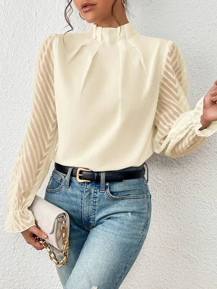Tegan – Plissierte Bluse mit transparenten Ärmeln