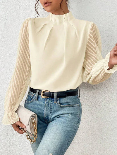 Tegan – Plissierte Bluse mit transparenten Ärmeln