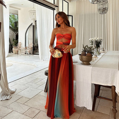 Hinaya – Ombre Trägerloses Maxikleid