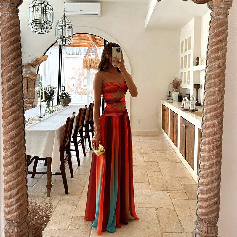 Hinaya – Ombre Trägerloses Maxikleid
