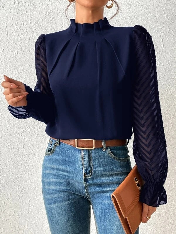 Tegan – Plissierte Bluse mit transparenten Ärmeln