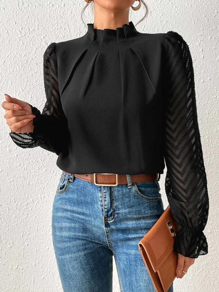 Tegan – Plissierte Bluse mit transparenten Ärmeln