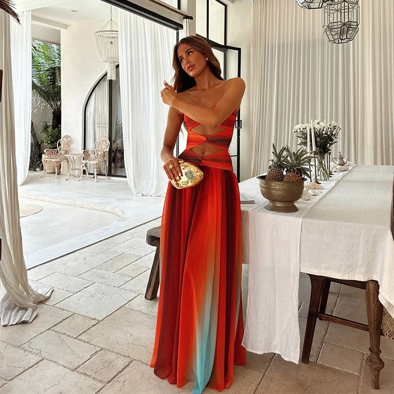 Hinaya – Ombre Trägerloses Maxikleid
