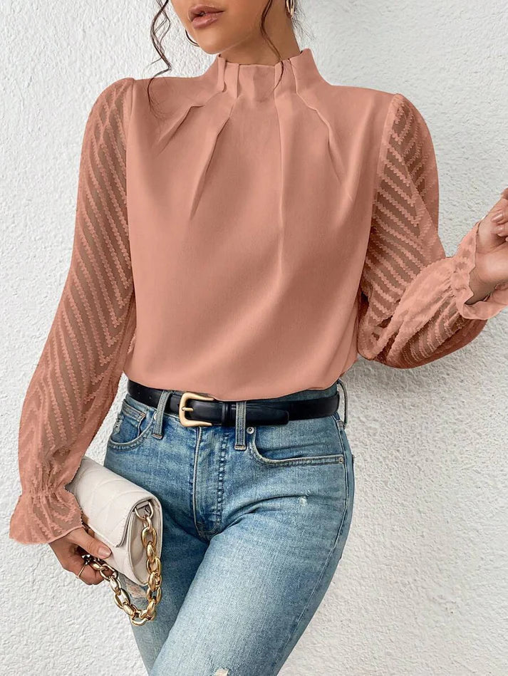 Tegan – Plissierte Bluse mit transparenten Ärmeln