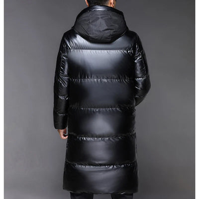 Schwarze Winter-Daunenjacke für Herren | mit Kapuze
