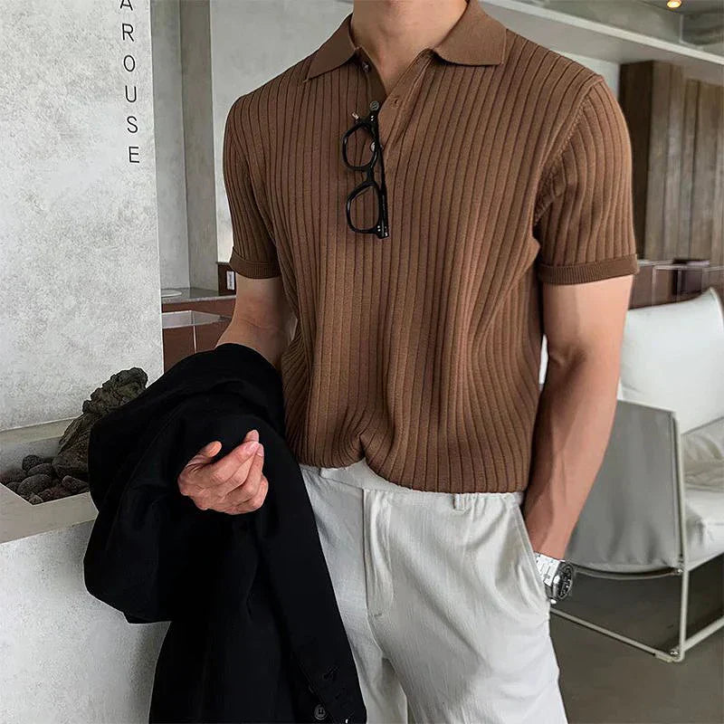 Dion – Geripptes Poloshirt mit Knopfleiste