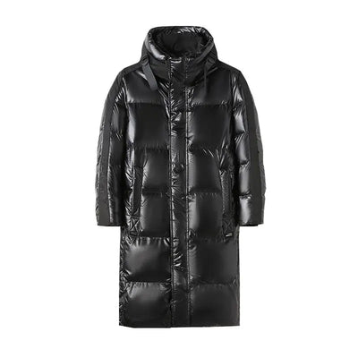 Schwarze Winter-Daunenjacke für Herren | mit Kapuze