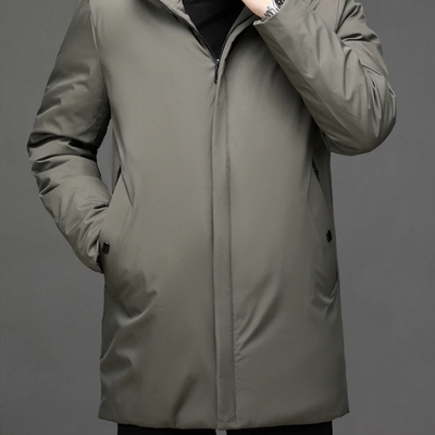 Herren Kapuzen Reißverschluss Langer Winterjacke | Warm