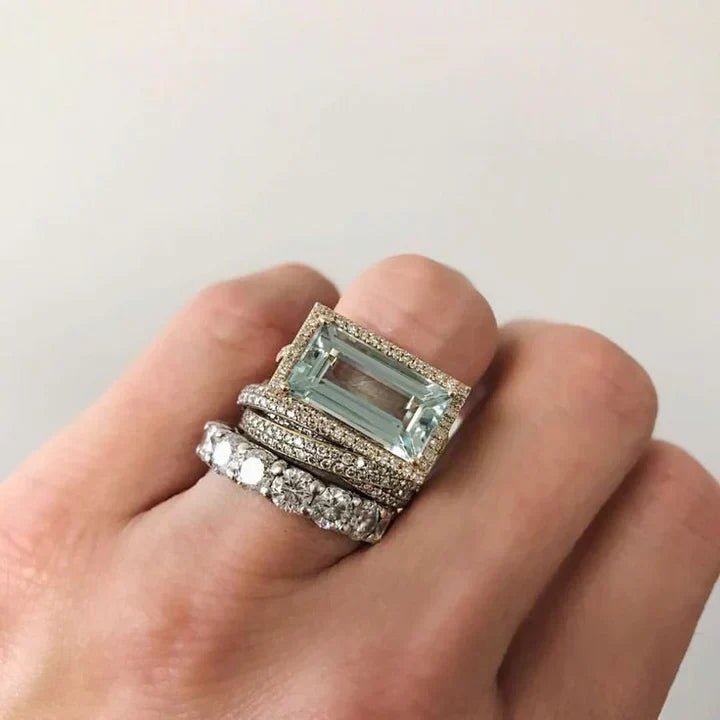 Silber-Blaues Ringset