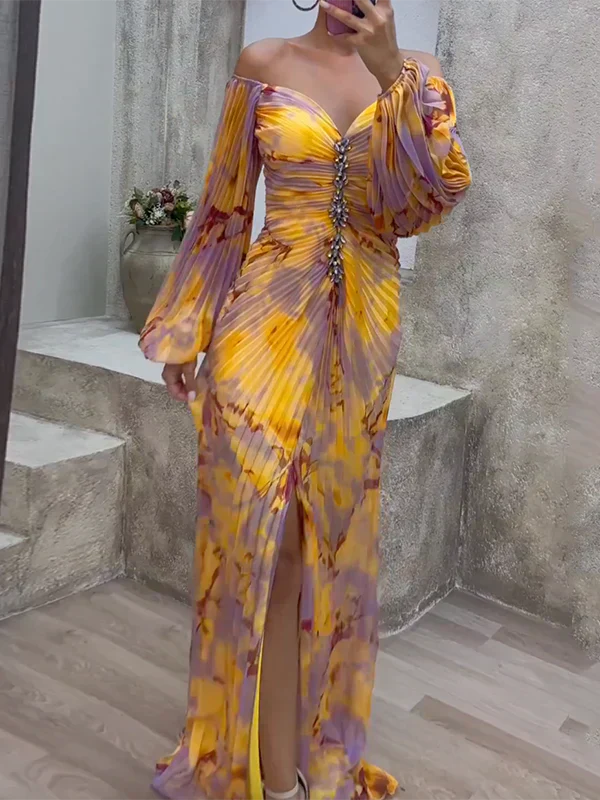 Hiltrud – Schulterfreies Printkleid
