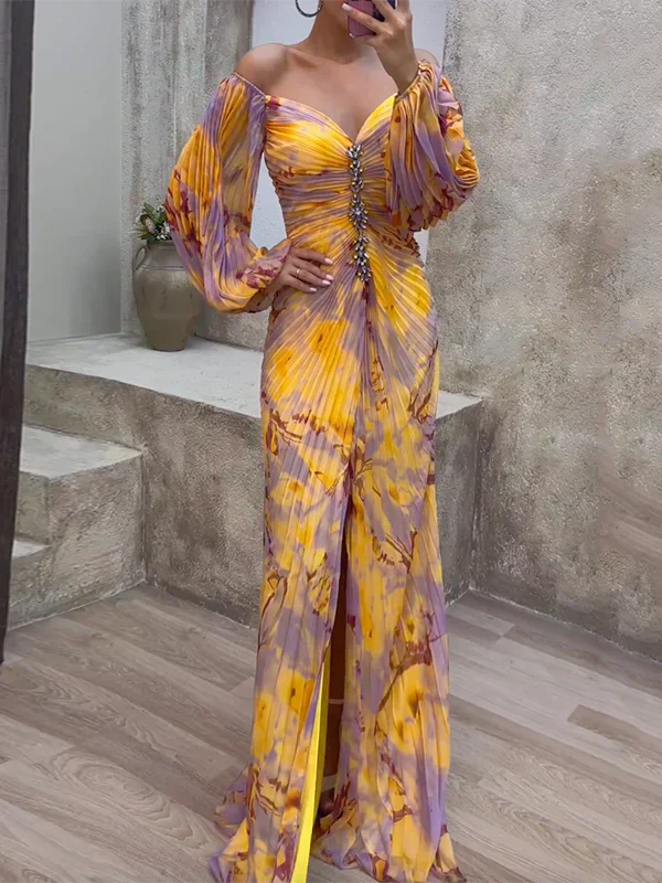 Hiltrud – Schulterfreies Printkleid