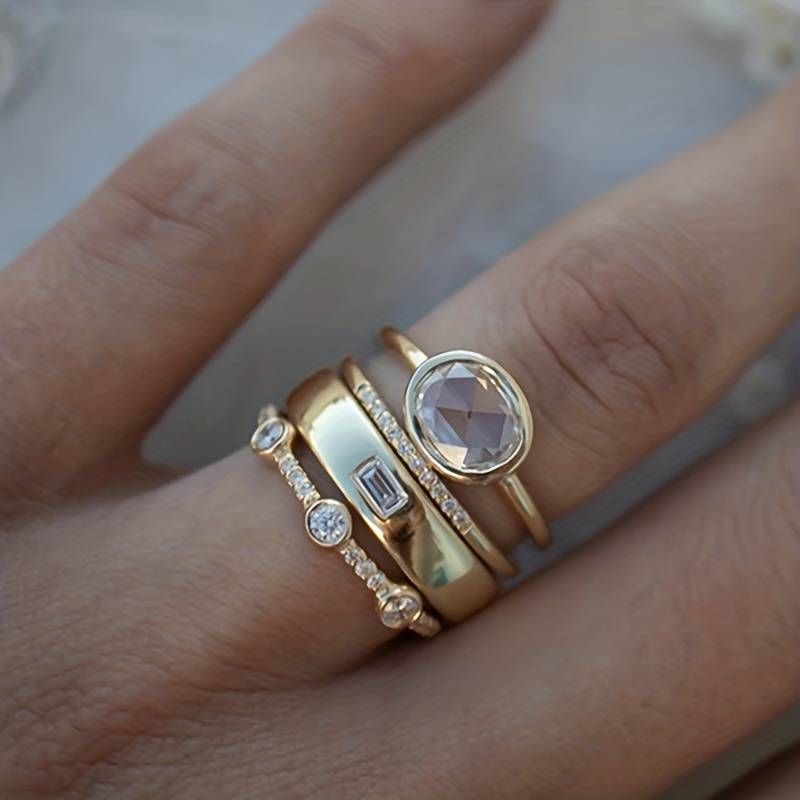 Ganzhand-Gold- &amp; Zirkonia-Ringset