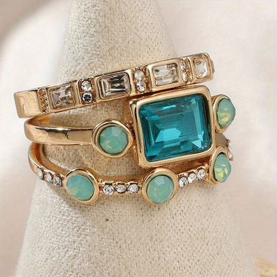 Vintage Blaues Kristall-Ringset