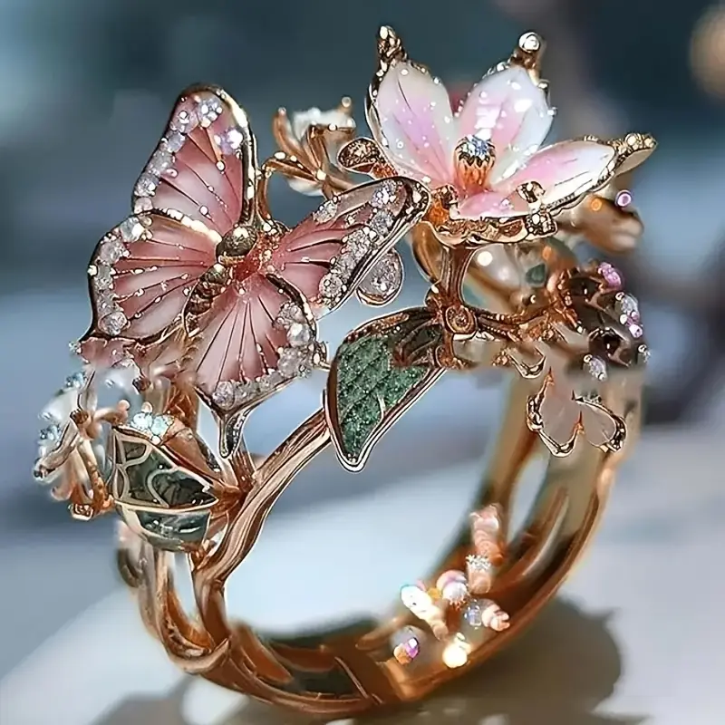 Naturheller Schmetterlings-Zirkonia-Ring