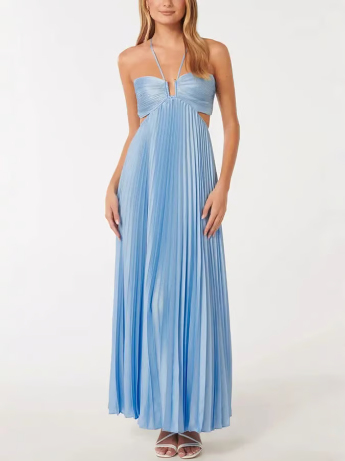 Hivienne – Plissiertes Träger-Maxikleid