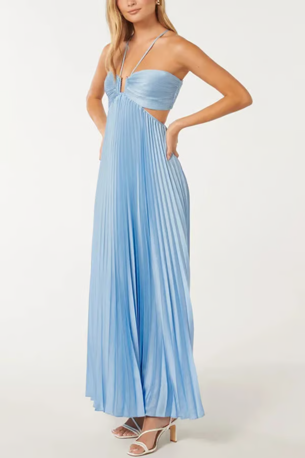 Hivienne – Plissiertes Träger-Maxikleid