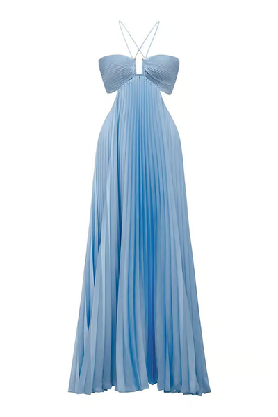 Hivienne – Plissiertes Träger-Maxikleid